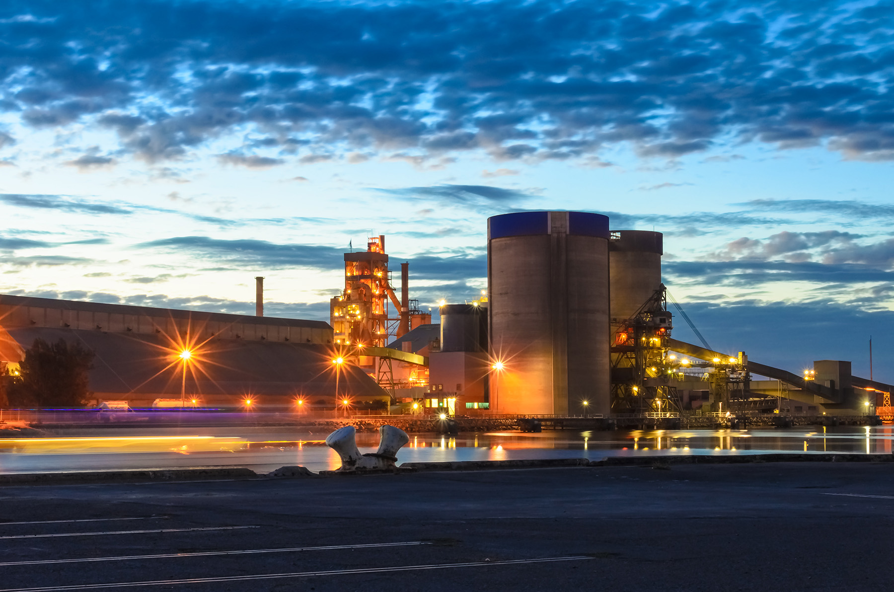 plant facility at dusk